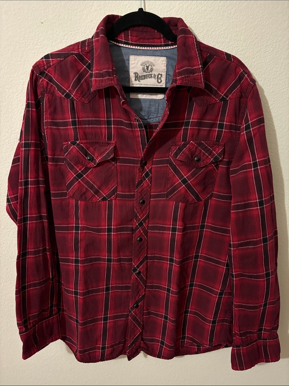 Roebuck & Co. Size Large Long Sleeves Snap Up button Shirt 100% cotton